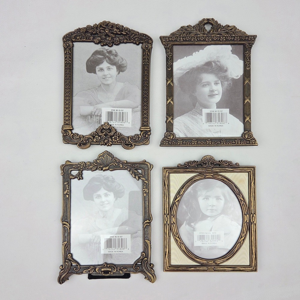 Vintage Victorian Style Picture Frame Set of 4 Ornate Bronze Metal Mini Korea